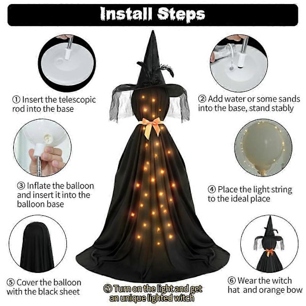LED Lysende Sort Spøgelse Halloween Spøgelsesdekoration Stående Spøgelse Veranda Have Spøgelse Sort Spøgelse Re