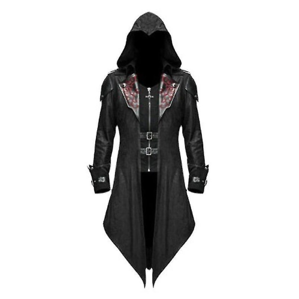 Uusi vuoden 2023 keskiaikainen Assassin's Creed -pelin cosplay-asu Edward, katumuoti hupullinen takki, päällysvaate, Halloween-juhla-asu Black S