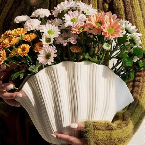 Nordisk Stil Skalformet Keramisk Vase Boligindretning Bordplade Kunstig Blomsterplanteholder Service Blomsterarrangement A