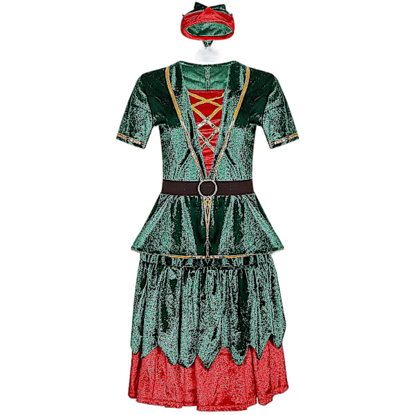 Dam Herr Jul Tomtedräkt Jul Grön Alv Cosplay Kostymer Kostym För Vuxna Women-Green M
