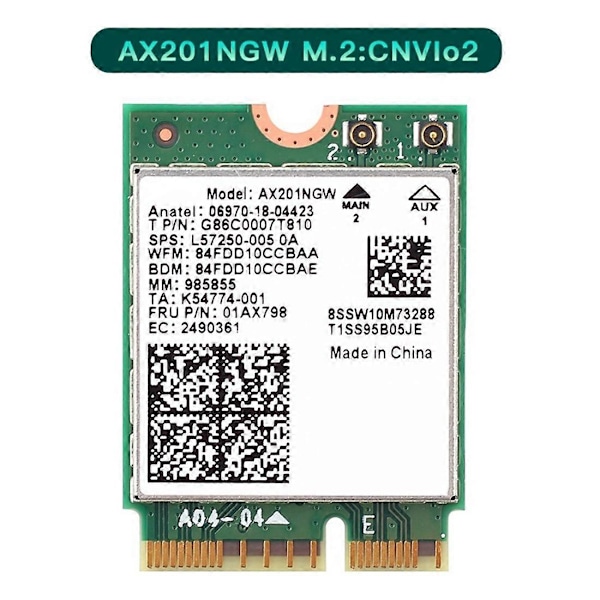 Wi-Fi 6 AX201 M.2 Key E CNVio 2 Wifi-kort Dual Band 3000Mbps Trådlöst för Bluetooth 5.0 2.4Ghz/5Ghz