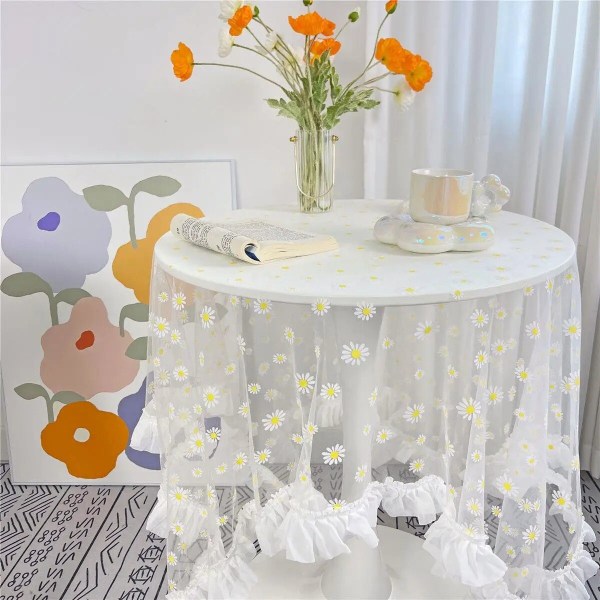 Moderne Nordisk Ins Glimt Dug Stue Flæse Blonde Dug Måtte Rundt Kaffe Spisebord Cover Dekoration Jul see chart 90x150cm