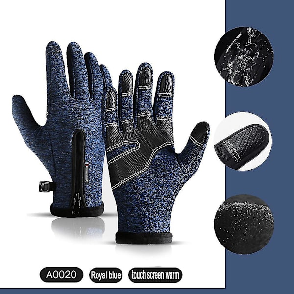 Miesten ja naisten talvikäsineet, vedenpitävät lämpimät käsineet, sormenpääherkät S-XL Blue M