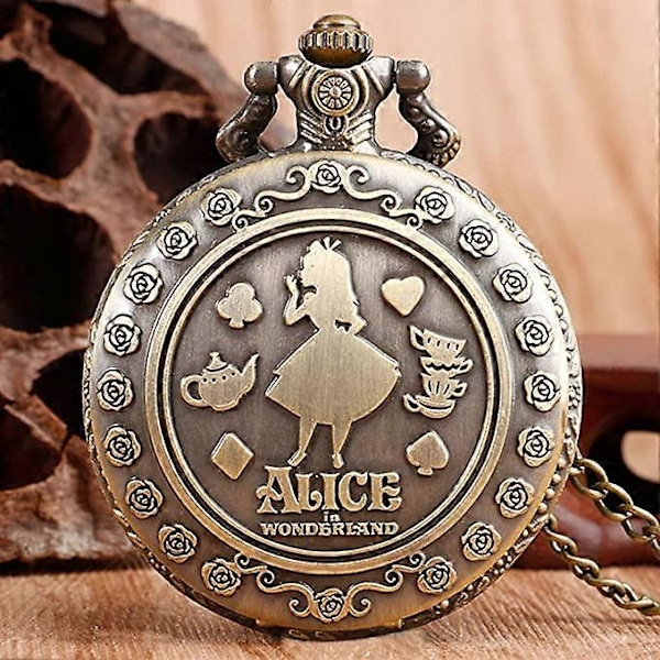Alice i Eventyrland-tema 3D Bronse Effekt Dame Quartz Lommeur Halskjede - På 32\" Tommer / 80cm Kjede