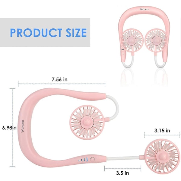 Kannettava tuuletin, handsfree mini USB kaulatuuletin ladattava matkaurheiluun ulkoiluun retkeilyyn toimistoon - Pinkki