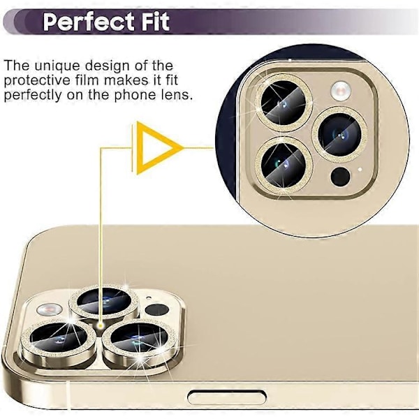 Yhteensopiva iPhone 16 Pro / 16 Pro Max Glitter Kameran Linssinsuoja Metallirengas+Karkaistu Lasi Puhelimen Linssinsuoja Gold