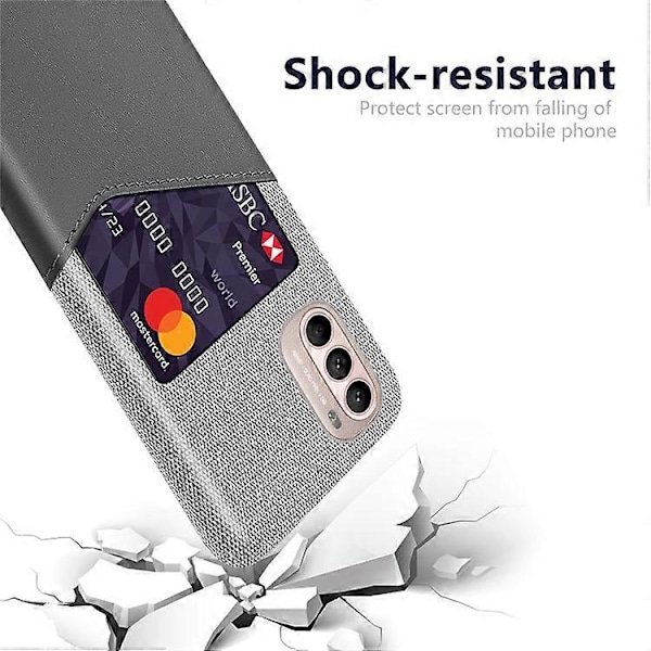 Kortholder Design Stof + PC + PU Læder Bagcover Stødsikkert Etui Kompatibelt til Motorola Moto G31 / G41 Grey