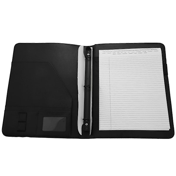 A4 Lær 3-Rings Perm Forretningsmappe Padfolio med Notatblokk for Intervju & Forretning