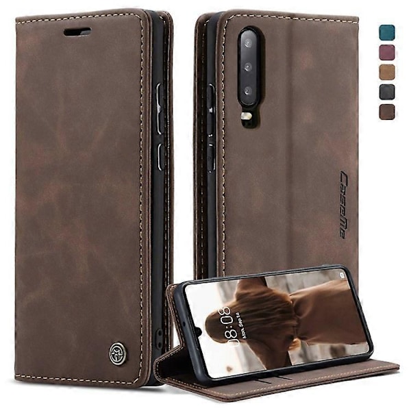 CASEME 013-serien Kompatibel med Huawei P30 Stötsäkert PU Läder Ställ Skydd Anti-repa Plånboksfodral Espresso