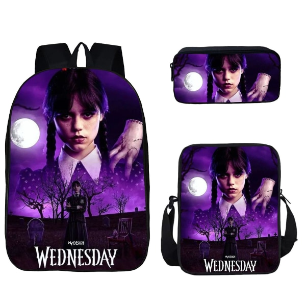Luovat Muodikkaat Wednesday Addams 3 Painatusta 3kpl/setti Oppilaiden Koulukassit Kannettavan Tietokoneen Päiväreppu Kalteva Olkalaukku Kynäkotelo style 1
