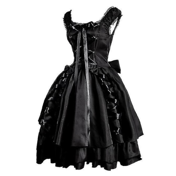 Dam klassiska svarta lager snörning Goth Lolita klänning medeltida renässanskläder 2XL