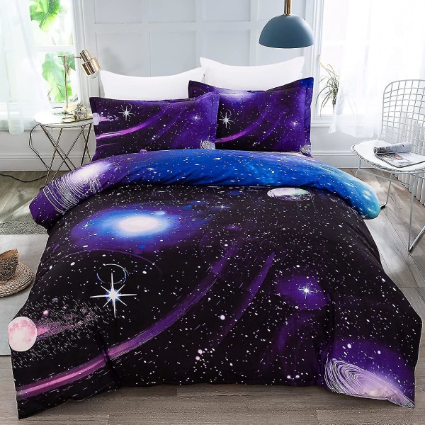 Galaxy Cover Set Vändbar Sky Universe Moon Printed Sängkläder Quilt Cover med dragkedja för sängkläder Decro, Ultra Soft Microfiber W Double