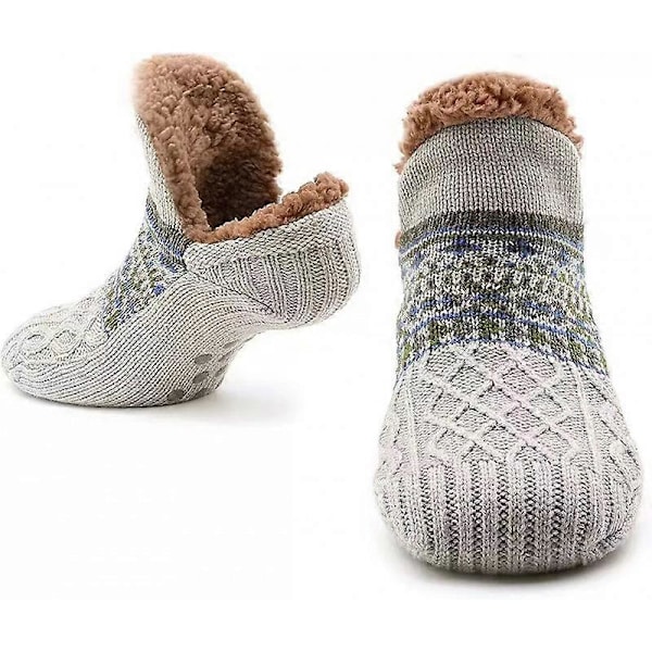 Bløde Sokker - Grå 40-42 Herre Varme Sokker Strikkede Sokker Sherpa Fuzzy Sengestrømper Skridsikre Sokker, One Size