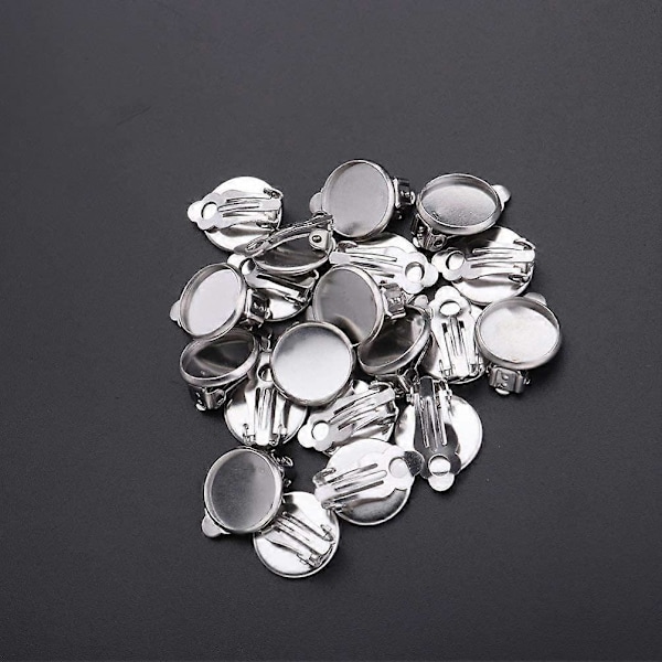 50 stk. Ørering Cabochon Indstillinger Clipon Ørering Emner til Smykkefremstilling og DIY Håndværk Sølv 12mm