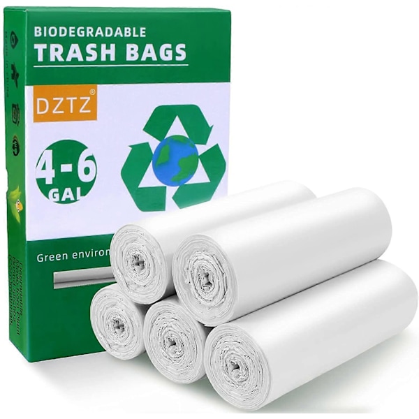 5 Rullar/15-23 Liters Biologiskt Nedbrytbara Sopsäckar - 100 Stycken Komposterbara Avfallspåsar Återvinningspåsar Oparfymerade Medium Papperskorgspåsar (Vit)