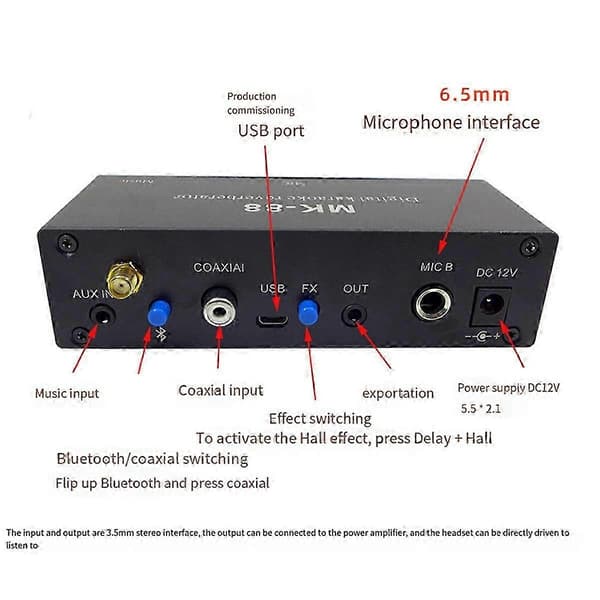 -88 6,5 mm Mikrofon Reverb Effekt Bluetooth Koaksial Dekoder Stereo Forforstærker o Forstærker Mikserpult