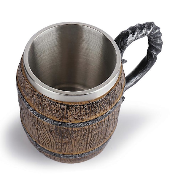 Nordisk Medeltida Viking Ölmugg - Ölmugg - Ölglas - Ek - Rostfri Metallmugg - Handgjord - Julklapp - Present till Män (Brun)