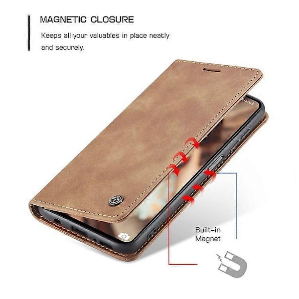 CASEME 013 Serie Magnetisk Smartphone Cover Kompatibel Med Samsung Galaxy M51, PU Læder Wallet Foldbart Stativ Telefon Cover Brown