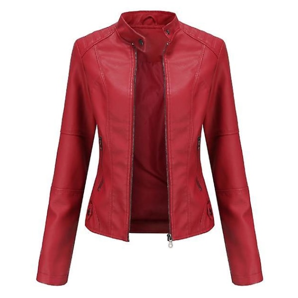 Dame Skinnjakke Casual Glidelås Tilgjengelig I 6 Farger red XL