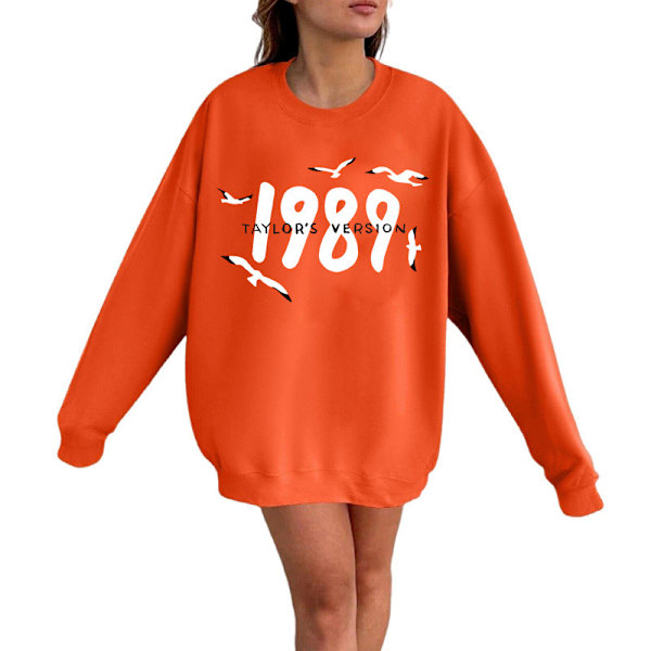 Taylor Swift sanger Taylor Swift 2D fløjlsprintet dame sweatshirt med rund hals orange M