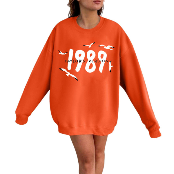 Taylor Swift-sangeren Taylor Swift 2D fløyelstrykt damegenser med rund hals orange XL