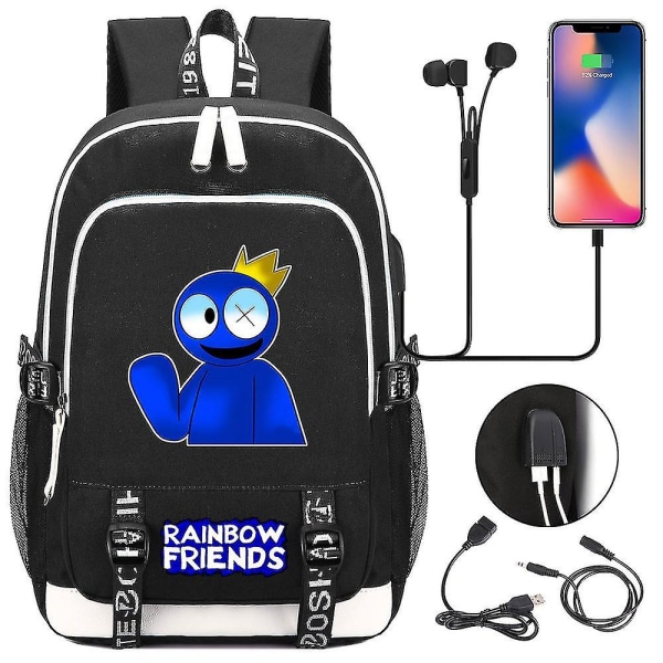 Duomi USB Charging Rainbow Friend Oxford tygväska Skolväska Ryggsäck Enkel stil Gymnasieelever Minska bördan och trycket Skolväska Vatten black