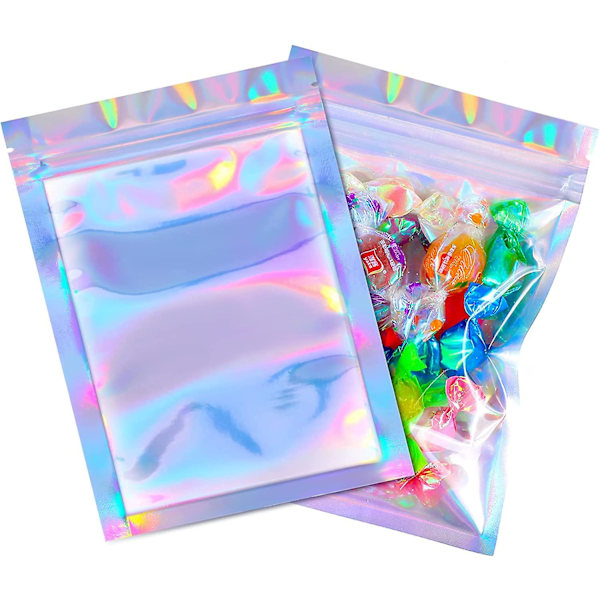100 Stycken Luktfria Påsar Holografiska Förpackningspåsar Matförvaringspåsar (7,5*10cm)