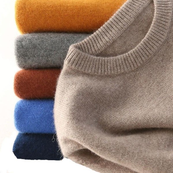 Herr Cashmere Tröja Höst Vinter Mjuk Varm Jersey Jumper Robe Hombre Pull Homme Hiver Pullover V-ringad O-ringad Stickade Tröjor Beige XL