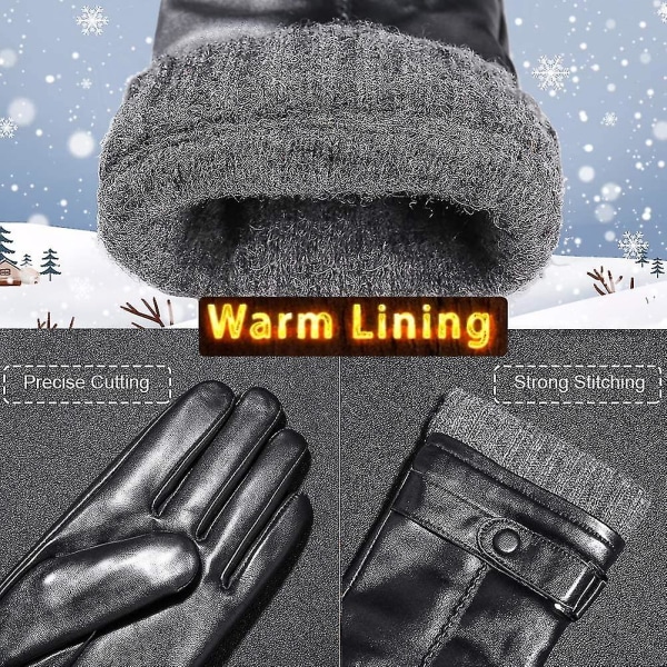Herrhandskar i Läder. Svarta Kör-/arbetshandskar med Touchscreen, Lammskinn, Kashmir, Vinter S-l
