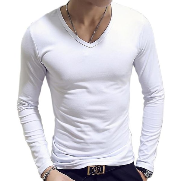 Polo med hög krage för män, enfärgad, smal, elastisk, tunn, pullover, vår, höst, underkläder, polotröja, herrstickad blus, baströja, topp White 2 L