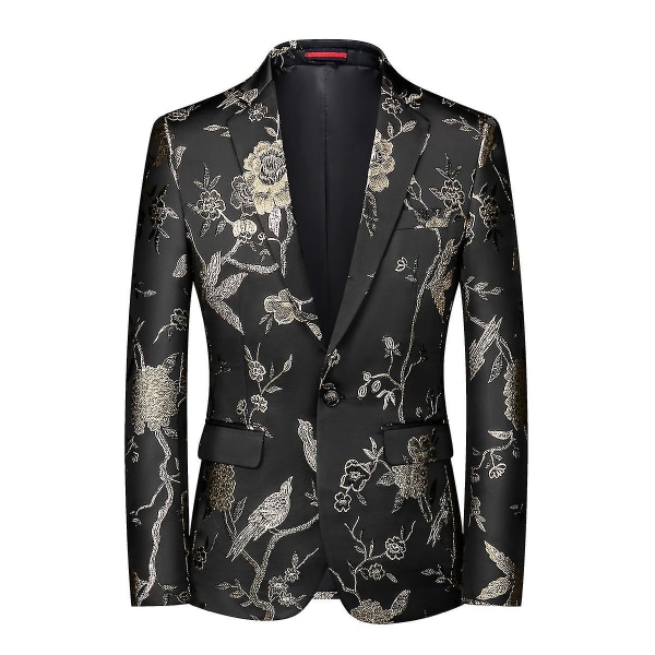 Herr Broderi En Knapp Kavaj Slim Fit Blommig Tryckt Kostym Stilfull Blommig Smokingjacka Silver 3XL