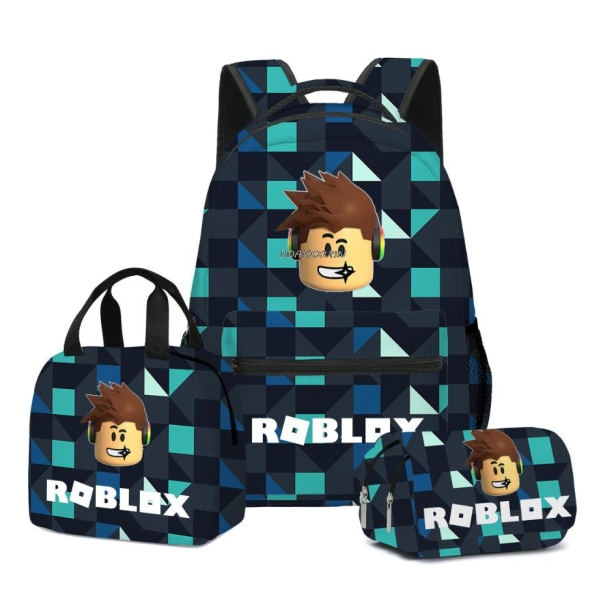 Tegneserie Robloxing Barneskolesekk + Matboks + Penal Pink