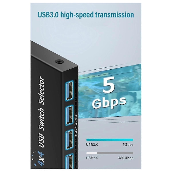 USB 3.0 Kytkin KM Valitsin 4 Tietokone Kannettava PC Isäntä Jakaminen 4 USB-laitetta KVM Kytkinlaatikko Jaa P
