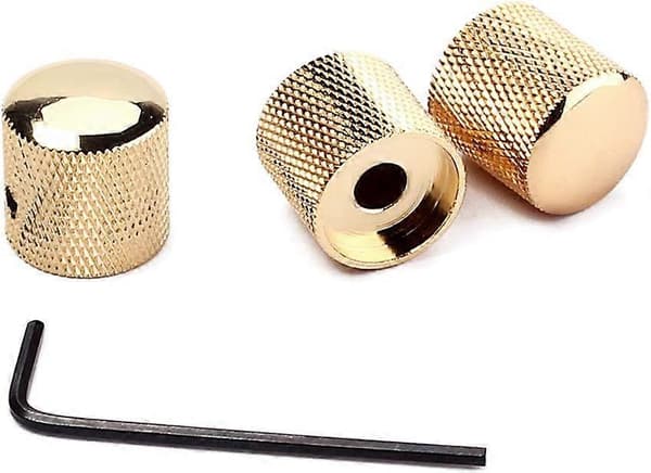 Set med 3 räfflade metallgitarrknappar för elgitarrdelar (Guld)