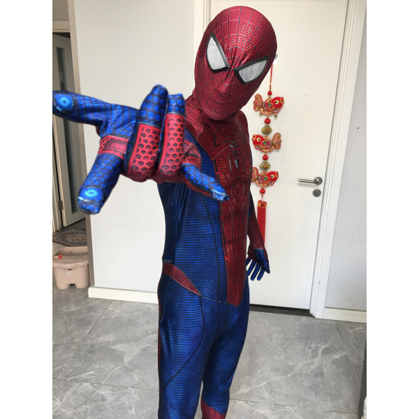 Aikuisten lapsille / mittatilaustyönä valmistettu 2022 uusin hämmästyttävä hämähäkki-cosplay-puku Halloween-supersankaripuku Blue SKids  Size