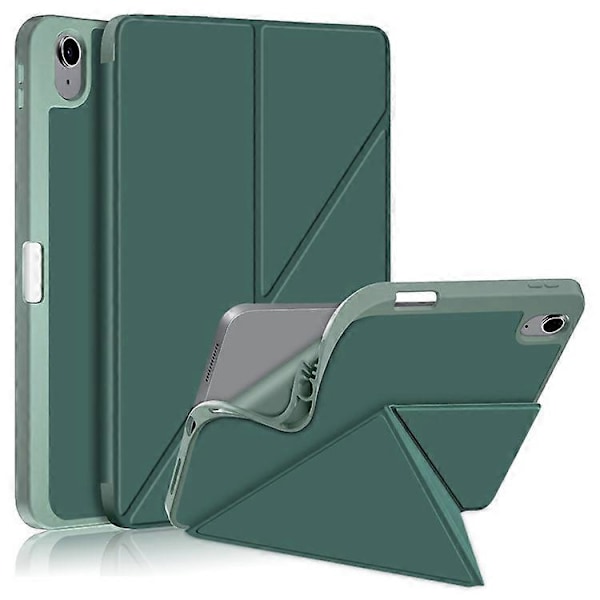 Kompatibel med iPad 10.9 (2022) / iPad 10. generation Origami Stand PU Læder Tablet Case Auto Vågn/Sov Pen Slot Beskyttelsescover DarkGreen