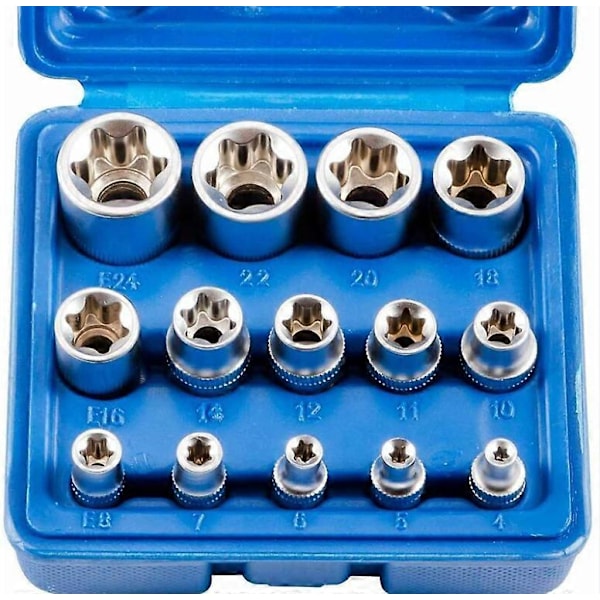 14 stk. E4-E24 E-Hex Hunn Torx Pipenøkkelsett