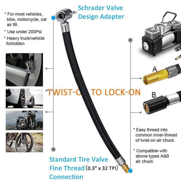 10cm Bil Luft Däck Chuck Inflator Pump Förlängningsslang Adapter
