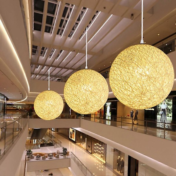 Vit Bambu, Rotting och Boll Ljuskrona Individuell Kreativitet Sfärisk Rottingbo Lampskärm