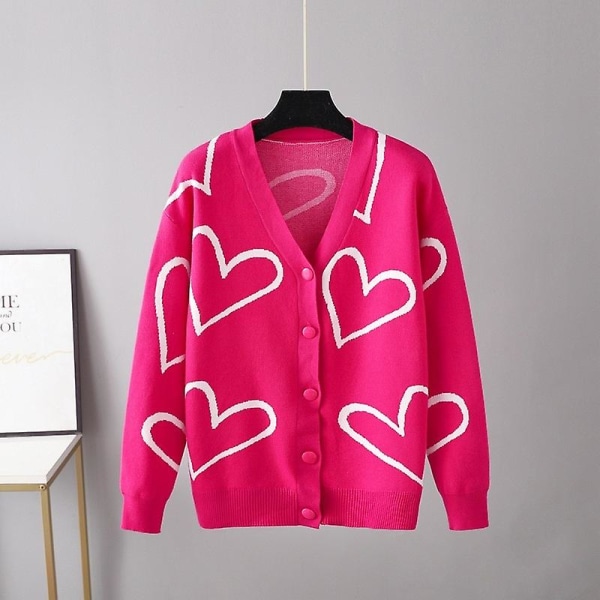 Cardigan til kvinder Hjerte Strikket Knap Dame Cardigans Sweaters V-hals Løs Casual Efterår Vinter 2022 Strikket Frakke Mode Top