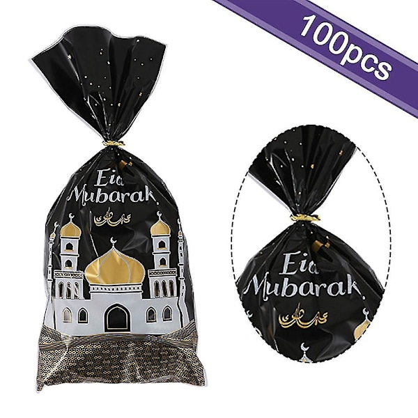 100 kpl Eid Mubarak -juhlapussukoita, muslimien Ramadan-karkkipussit muoviset lahjapussit U