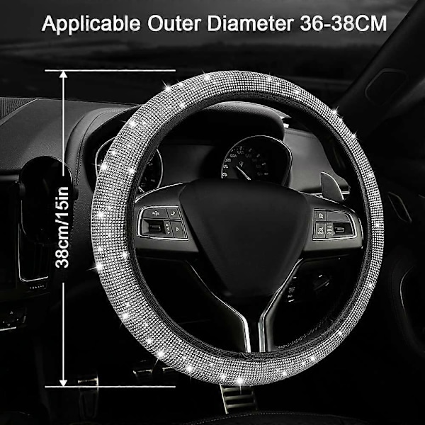 Bling Rattöverdrag, Diamantrattöverdrag för Kvinnor Universellt för Fordon/Bil/Auto/SUV, Diamantkristall Rattöverdrag för de Flesta