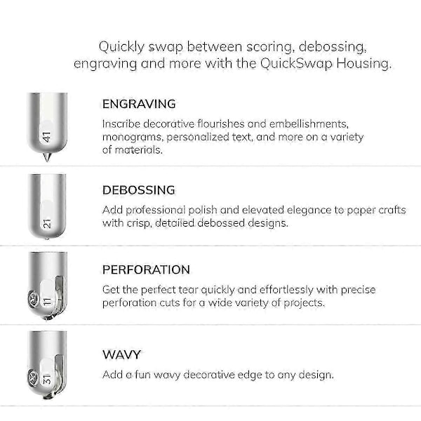 4 st Vågigt Bladspets, Graveringsspets, Debosseringsspets och Perforeringsbladspets för Cricut Maker 3 QuickSw