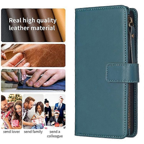 BF Style-19 Kompatibelt För Oppo A74 / A93 / A54 5G Ficka med Dragkedja PU Läder Telefonfodral Plånbok Ställ Skydd Green
