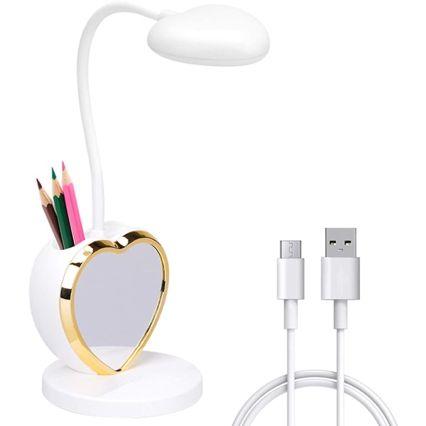 Børne LED Skrivebordslampe med USB-ladeport i 2 farvetilstande til pigers kollegieværelse, soveværelse, læsning - Hvid Guld