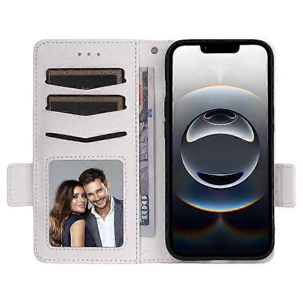 Kompatibelt Plånboksfodral för iPhone 16e, Flipfodral med Litchi-textur, PU-läder White