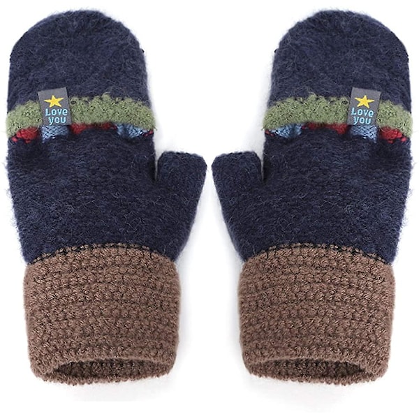 Barngloves För Flickor Pojkar 5-10 År Gamla Mode Vinter Höst Ullvantar Halvfinger Stickade Vridna Clamshell Dubbeltjocka Varma Handskar Fo