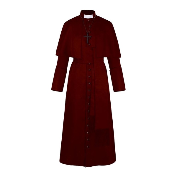 Ensfarvet Præstekostume Middelalder Retro Cosplay Kostume med Kors Halskæde (sort) burgundy s