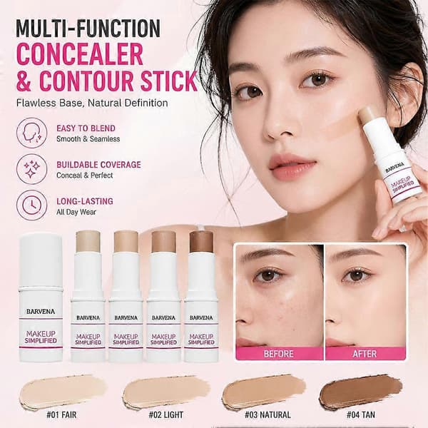 Contour Stick - 4-i-1 Mat Finish 12H Hold Multi-Anvendelse til Rejsende Kvinder Light Ivory