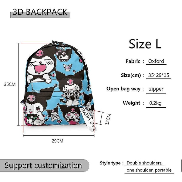 Ryggsäck med stor kapacitet, skolväska, axelväska, case, set i tre delar, tecknad Kuromi-ryggsäck, skolväska för tonåringar, primär och sekundär Color-3